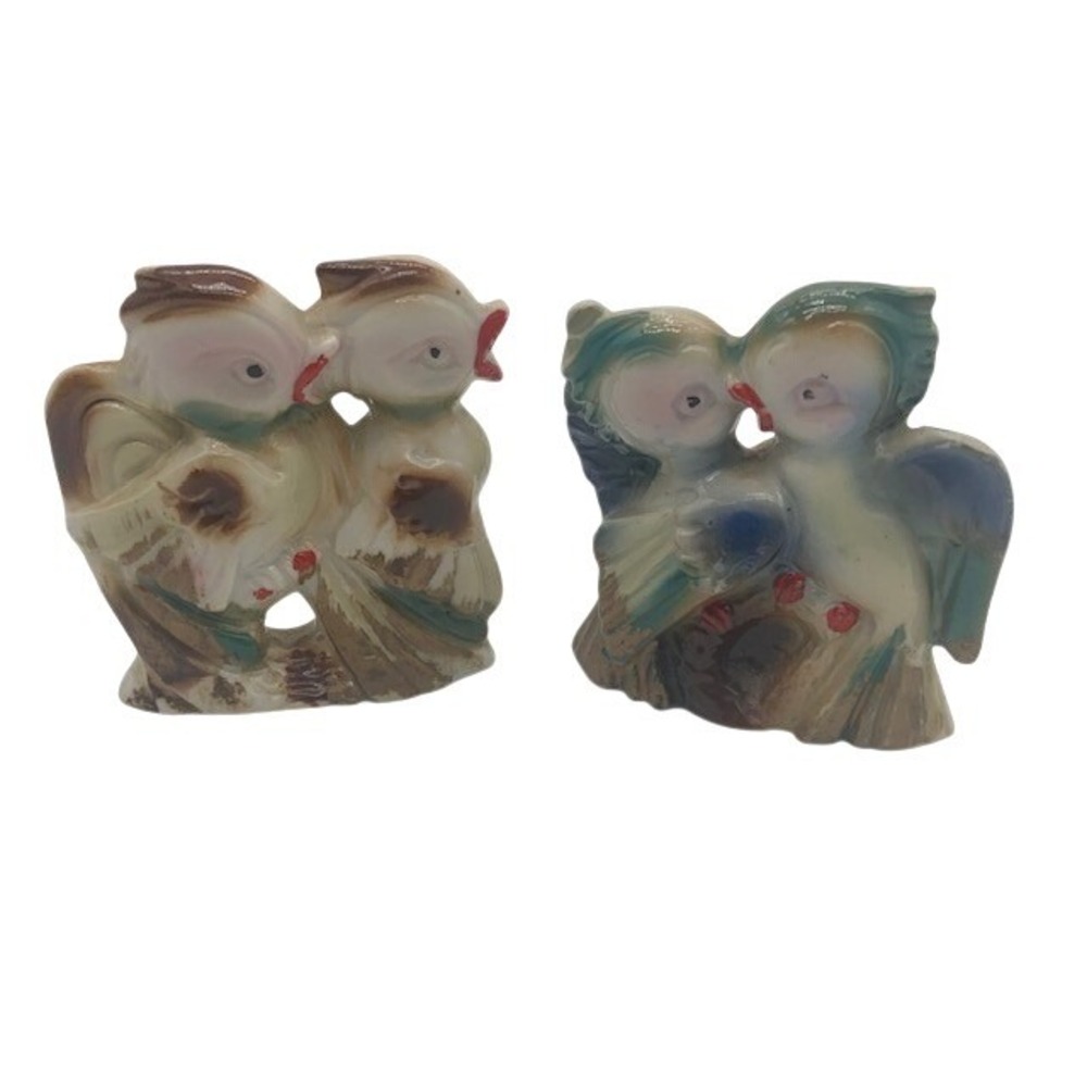 Vintage 1950s Japan Kirsch Ceramic Bird Figurines Set of 2 Glossy MCM 3"